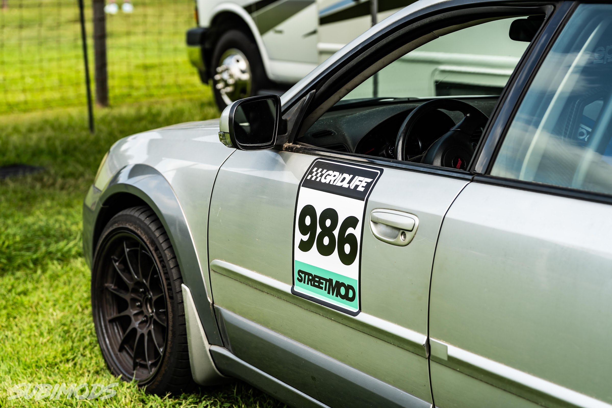 Door detail of the number 986 Outback race wagon